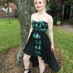 High Low Teal and Black Formal Dress